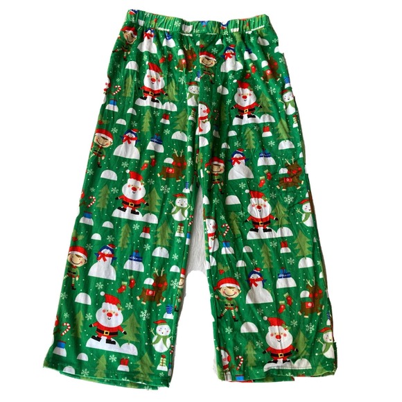 Mad Engine Mens Christmas Lounge Pajama Pants New Sz L Green Santa Snow Festive - Picture 1 of 10